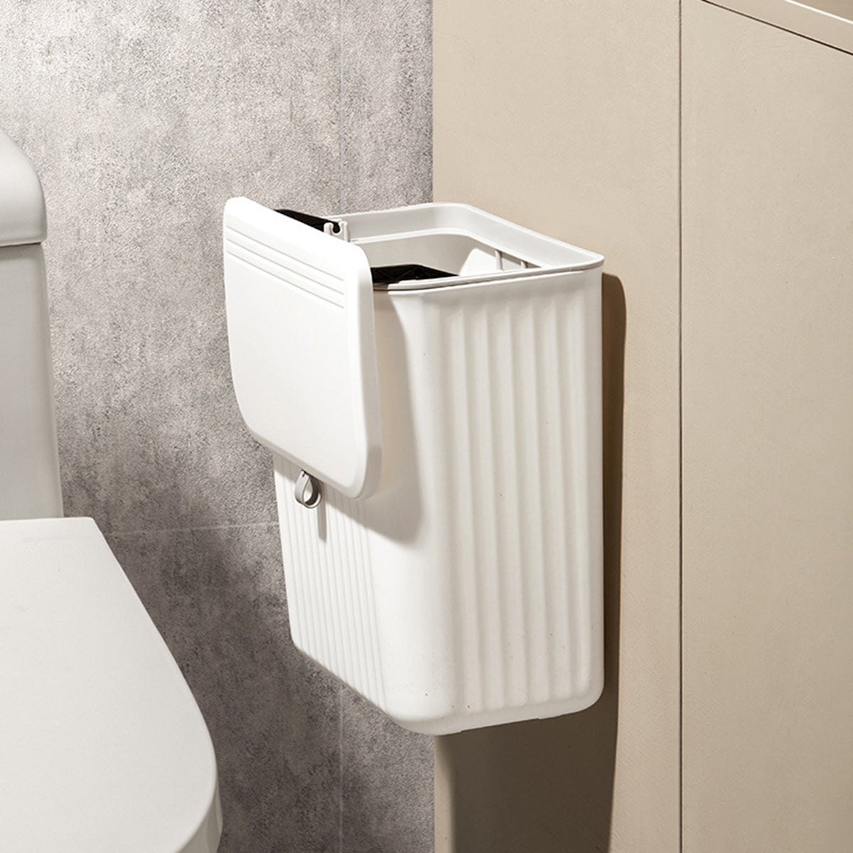 Space-Saving Press-Lid Wall-Mounted Trash Can (With Paper Holder)