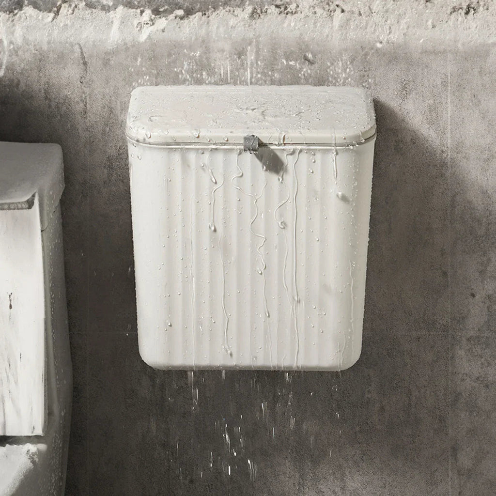 Space-Saving Press-Lid Wall-Mounted Trash Can (With Paper Holder)