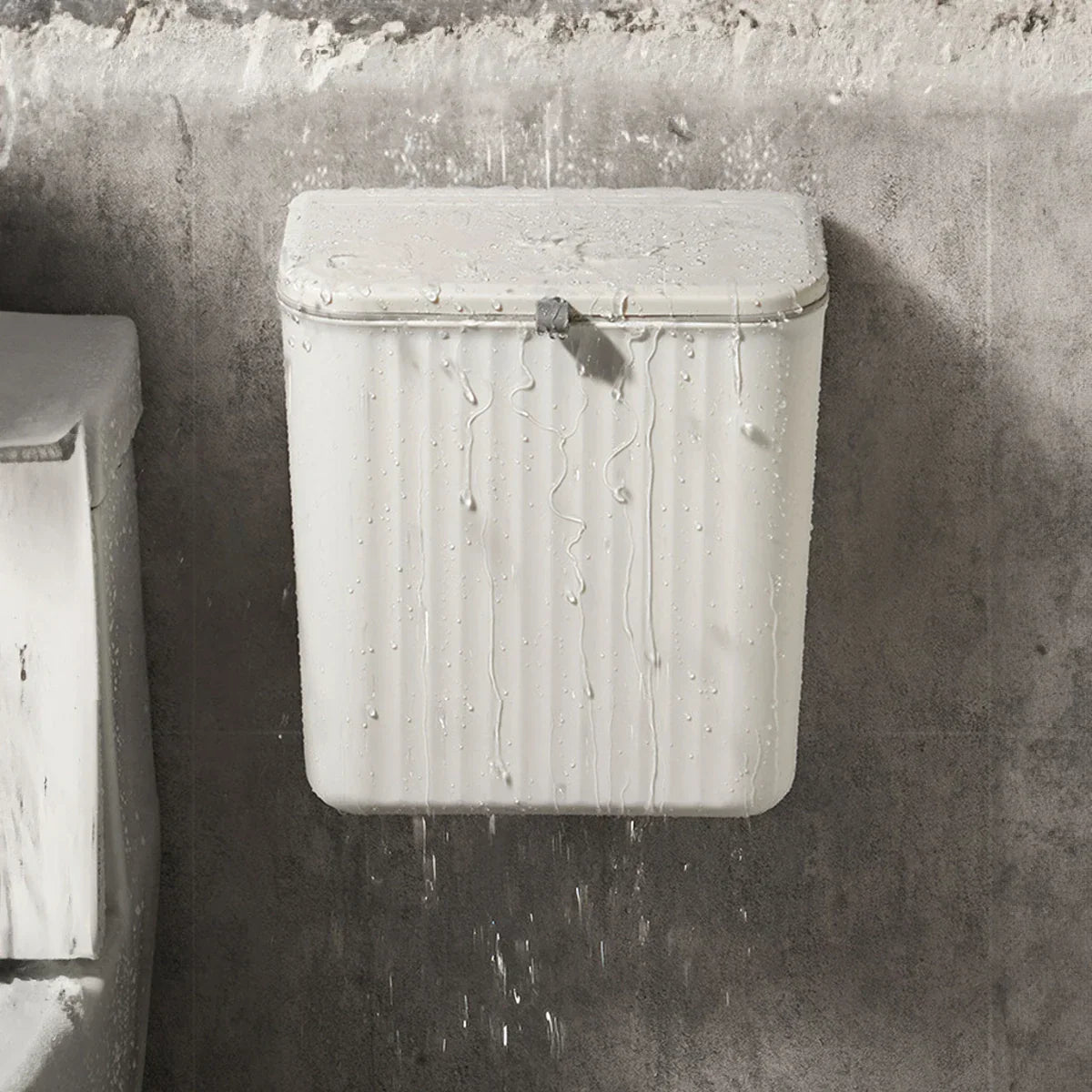 Space-Saving Press-Lid Wall-Mounted Trash Can (With Paper Holder)