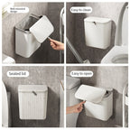 Space-Saving Press-Lid Wall-Mounted Trash Can (With Paper Holder)