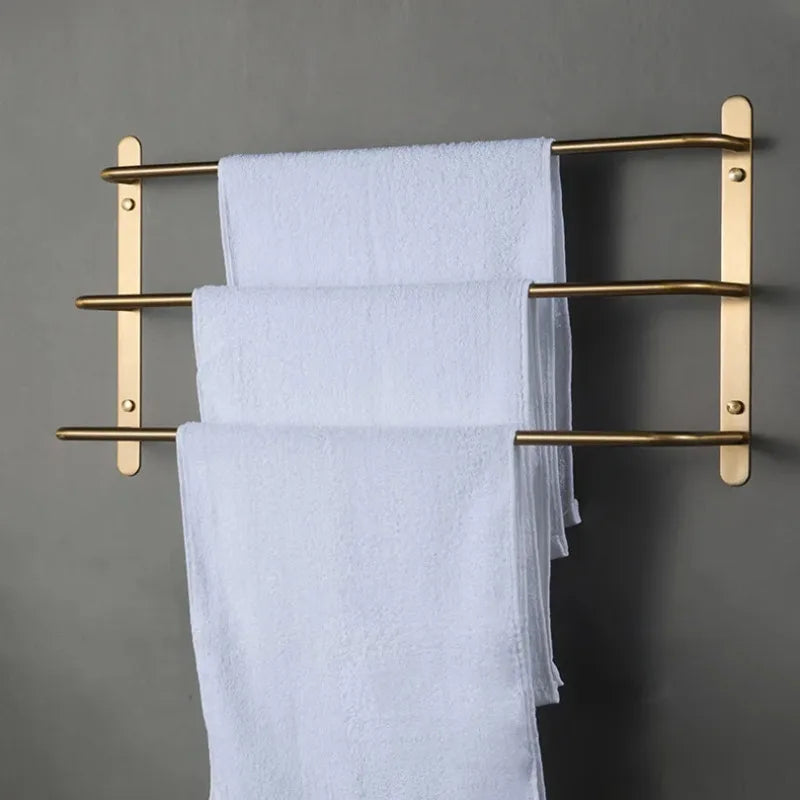 Space-Saving Solid Copper Wall-Mounted Towel Bar (Integrated Hook)
