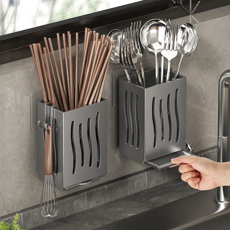 Space-Saving Wall-Mounted Draining Cutlery Organizer