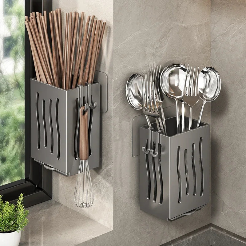 Space-Saving Wall-Mounted Draining Cutlery Organizer