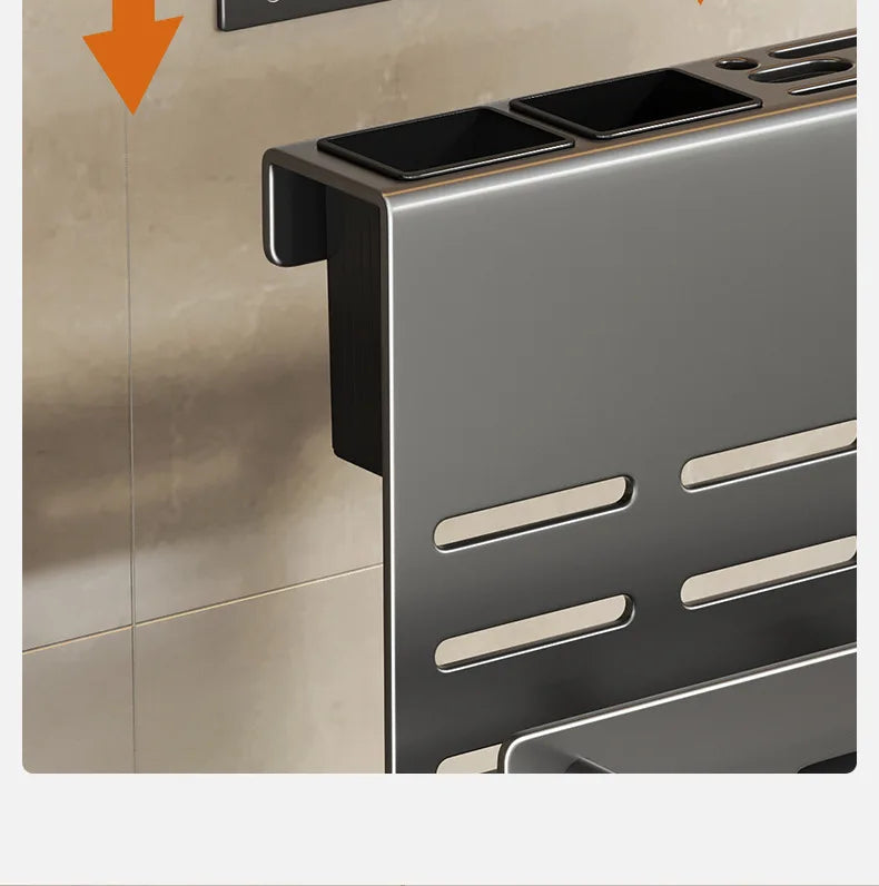Space-Saving Wall-Mounted Stainless Steel Knife Holder (Integrated Cutting Board Rack)