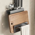 Space-Saving Wall-Mounted Stainless Steel Knife Holder (Integrated Cutting Board Rack)