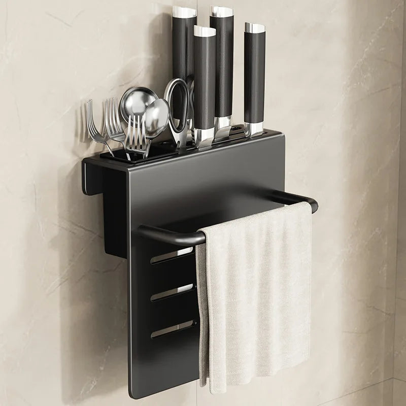 Space-Saving Wall-Mounted Stainless Steel Knife Holder (Integrated Cutting Board Rack)