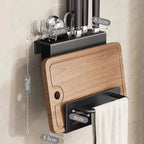 Space-Saving Wall-Mounted Stainless Steel Knife Holder (Integrated Cutting Board Rack)