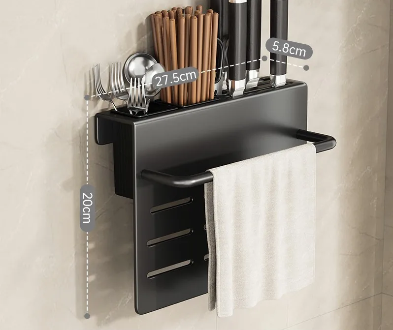 Space-Saving Wall-Mounted Stainless Steel Knife Holder (Integrated Cutting Board Rack)