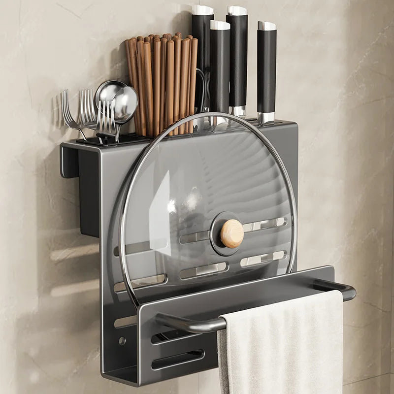 Space-Saving Wall-Mounted Stainless Steel Knife Holder (Integrated Cutting Board Rack)