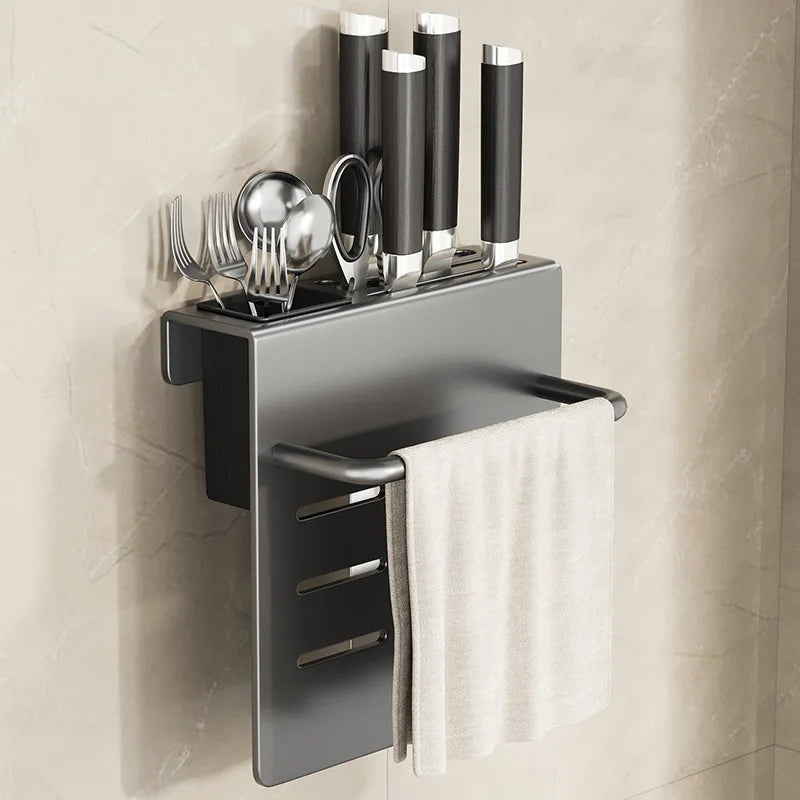 Space-Saving Wall-Mounted Stainless Steel Knife Holder (Integrated Cutting Board Rack)