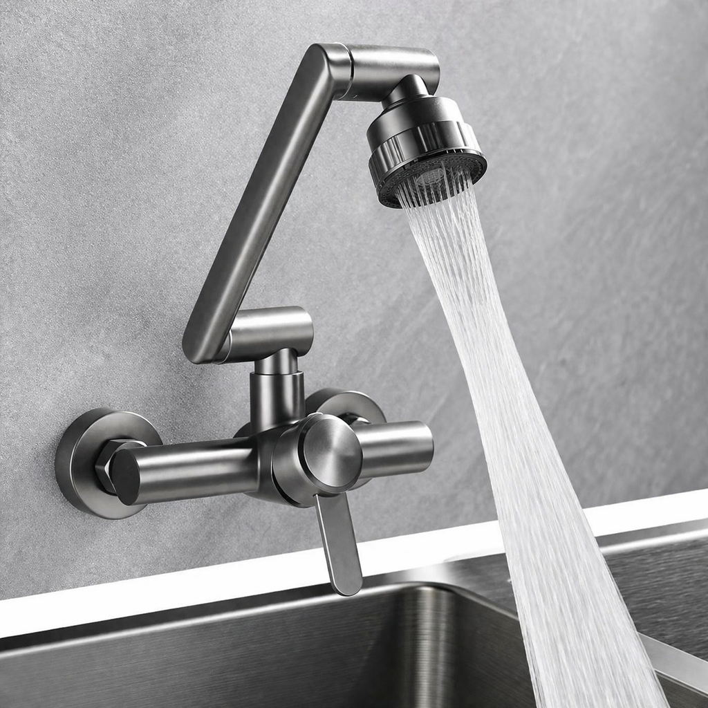 Stainless Steel 360° Swivel 4-Spray Kitchen Faucet (Wall-Mount)