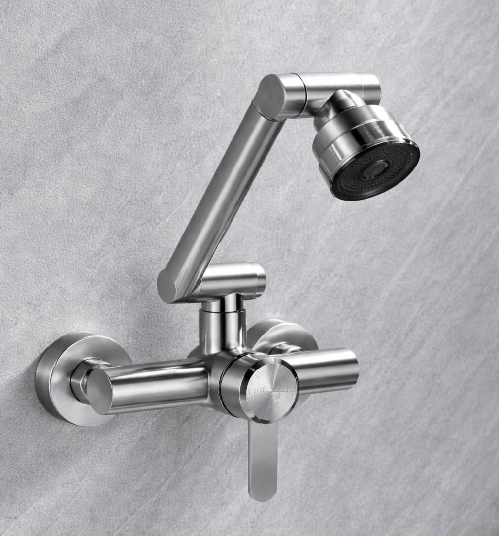 Stainless Steel 360° Swivel 4-Spray Kitchen Faucet (Wall-Mount)