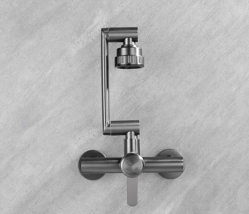 Stainless Steel 360° Swivel 4-Spray Kitchen Faucet (Wall-Mount)