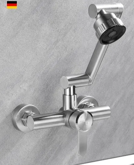 Stainless Steel 360° Swivel 4-Spray Kitchen Faucet (Wall-Mount)