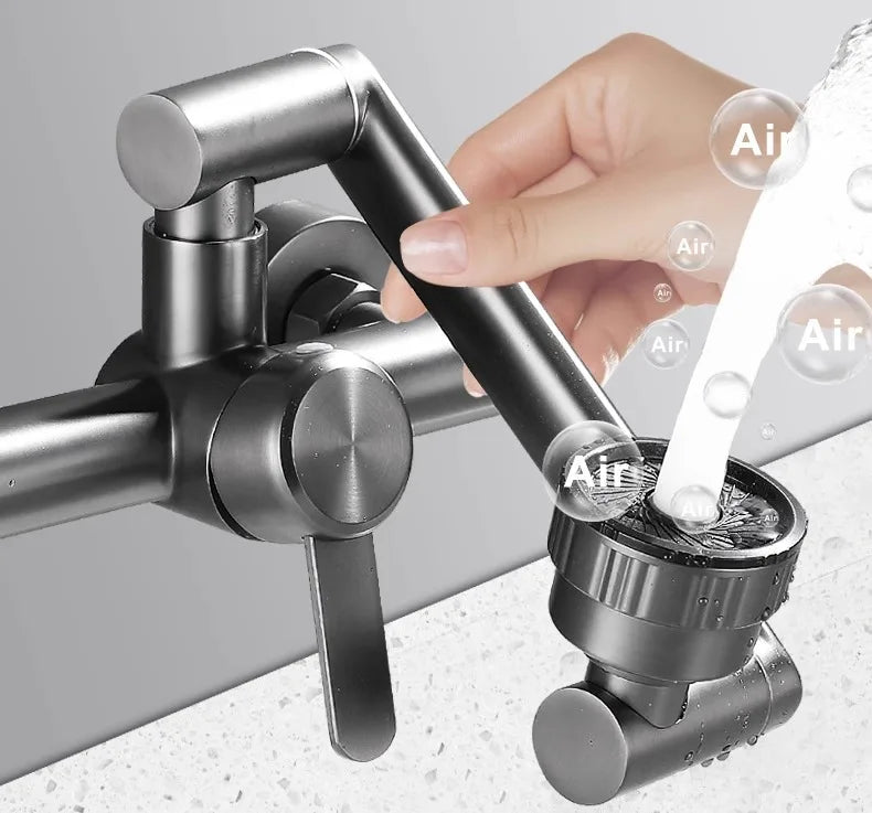 Stainless Steel 360° Swivel 4-Spray Kitchen Faucet (Wall-Mount)