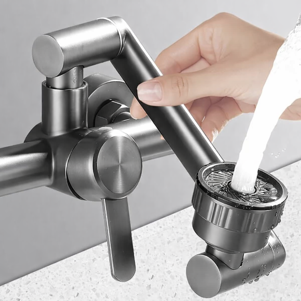 Stainless Steel 360° Swivel 4-Spray Kitchen Faucet (Wall-Mount)