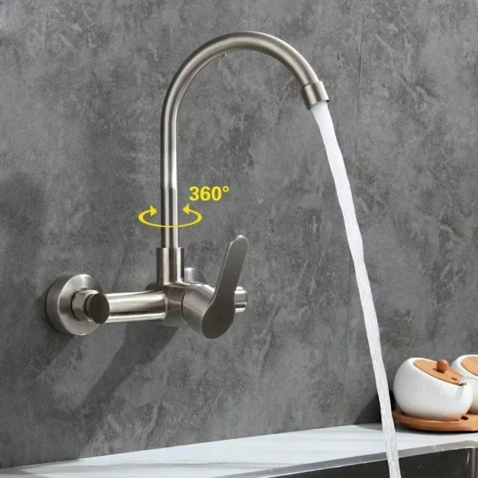 Stainless Steel 360° Swivel Wall-Mounted Kitchen Faucet (Single-Handle)