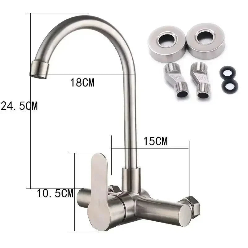 Stainless Steel 360° Swivel Wall-Mounted Kitchen Faucet (Single-Handle)