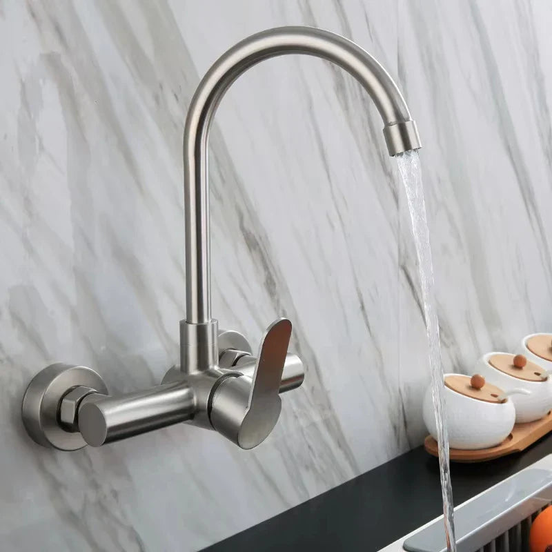 Stainless Steel 360° Swivel Wall-Mounted Kitchen Faucet (Single-Handle)