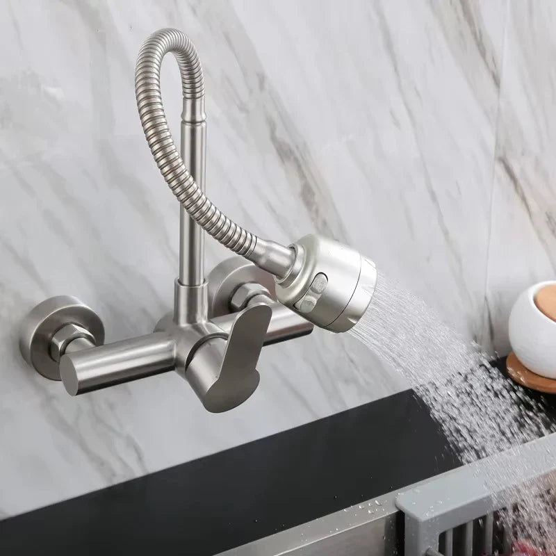 Stainless Steel 360° Swivel Wall-Mounted Kitchen Faucet (Single-Handle)