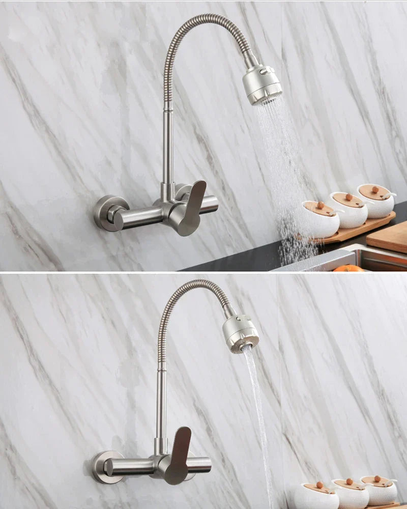 Stainless Steel 360° Swivel Wall-Mounted Kitchen Faucet (Single-Handle)