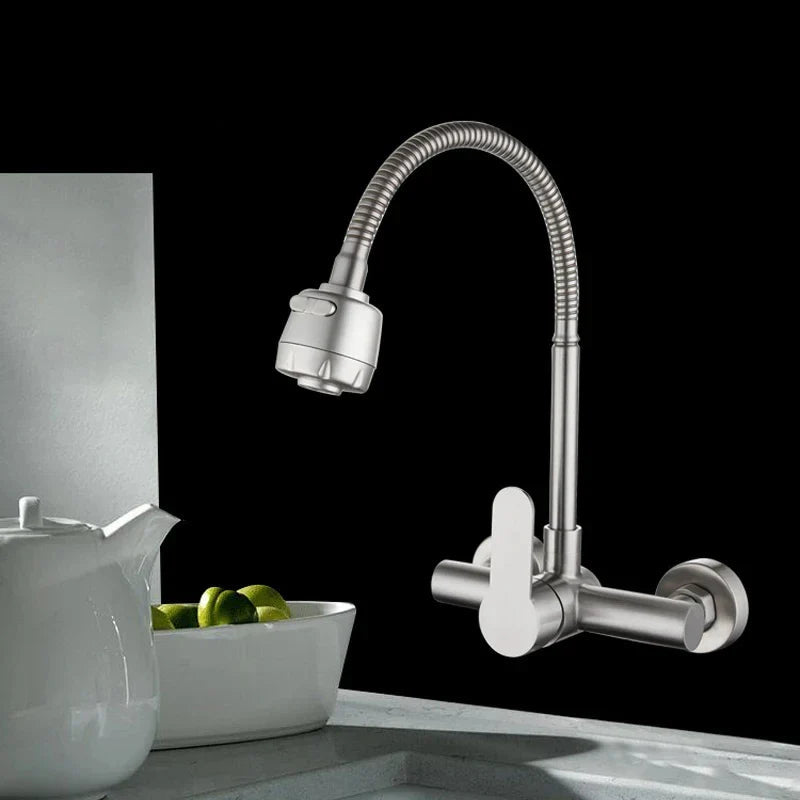 Stainless Steel 360° Swivel Wall-Mounted Kitchen Faucet (Single-Handle)