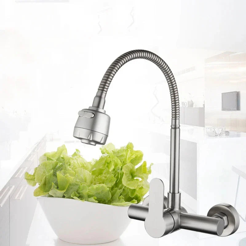 Stainless Steel 360° Swivel Wall-Mounted Kitchen Faucet (Single-Handle)