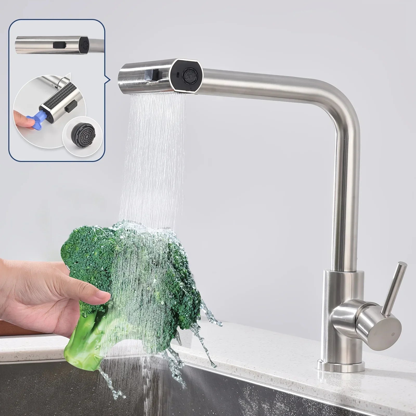 Stainless Steel 6-Function Pull-Out Kitchen Faucet