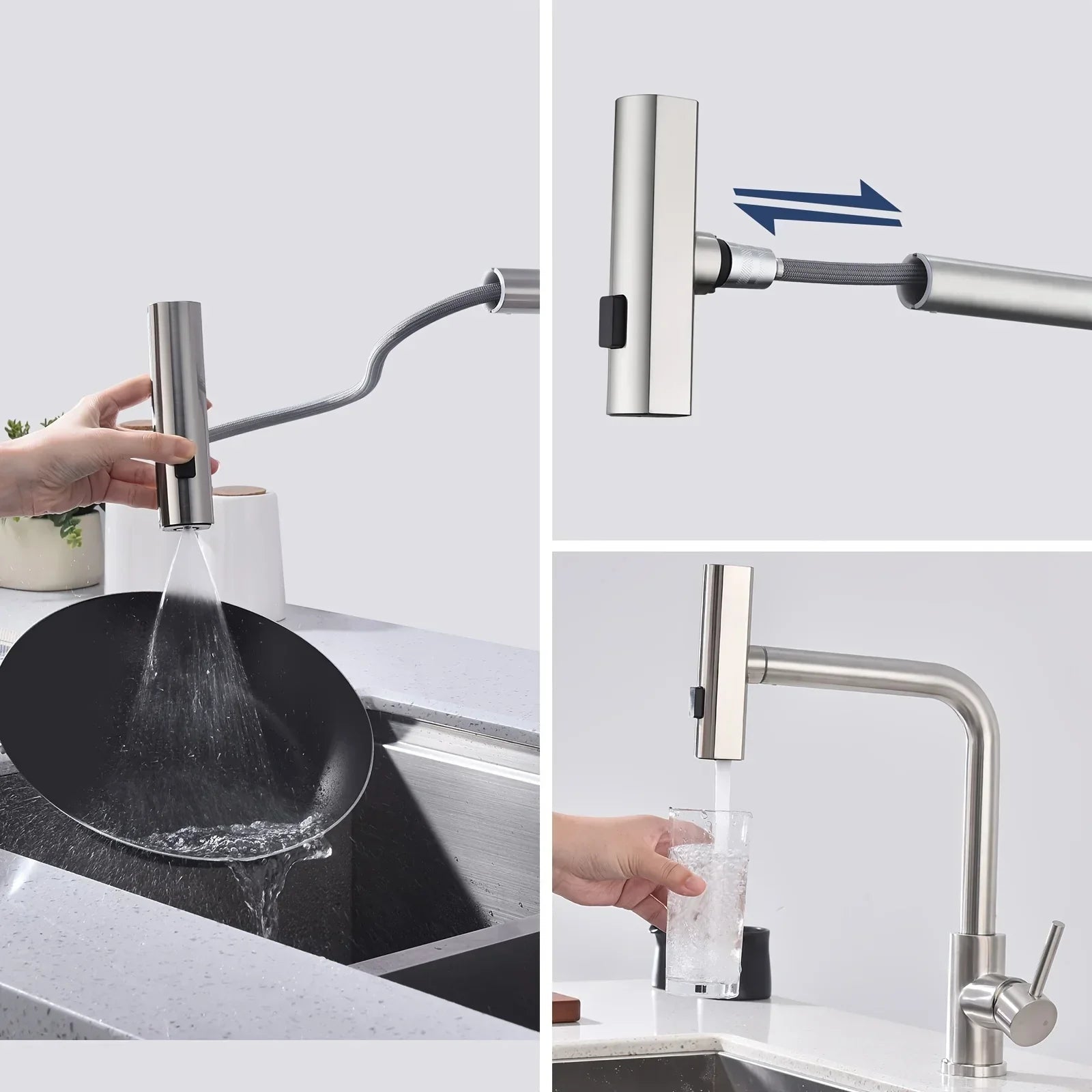 Stainless Steel 6-Function Pull-Out Kitchen Faucet