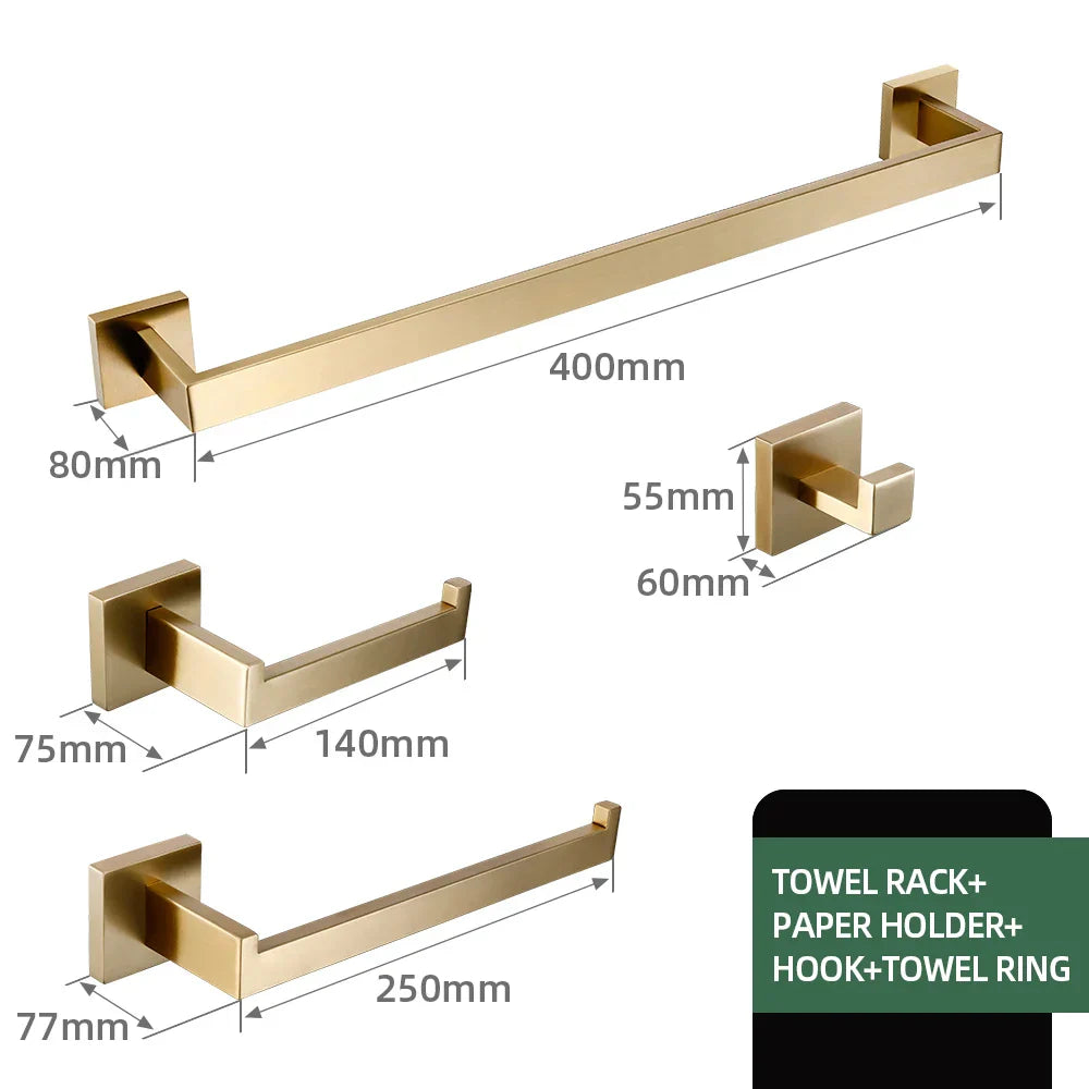 Stainless Steel Brushed Matte Bathroom Hardware Set (Wall-Mounted)