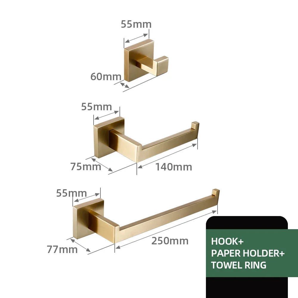 Stainless Steel Brushed Matte Bathroom Hardware Set (Wall-Mounted)