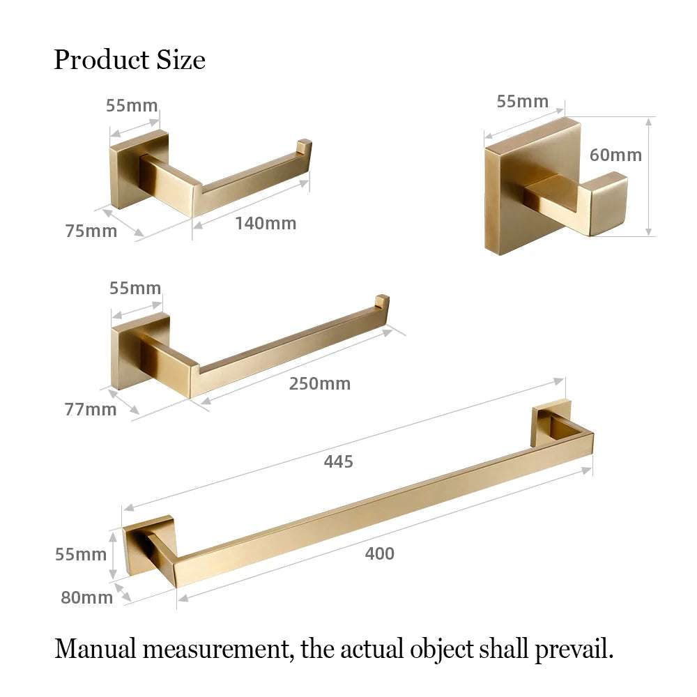 Stainless Steel Brushed Matte Bathroom Hardware Set (Wall-Mounted)