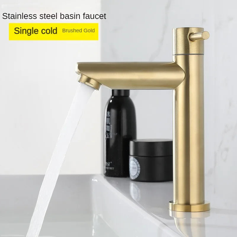 Stainless Steel Ceramic-Valve Bathroom Faucet (Single-Handle)