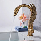 Swan-Shaped Waterfall Brass Bathroom Sink Faucet