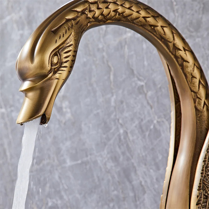 Swan-Shaped Waterfall Brass Bathroom Sink Faucet