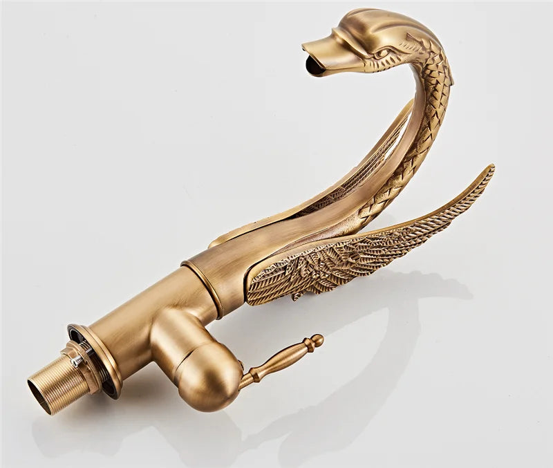 Swan-Shaped Waterfall Brass Bathroom Sink Faucet