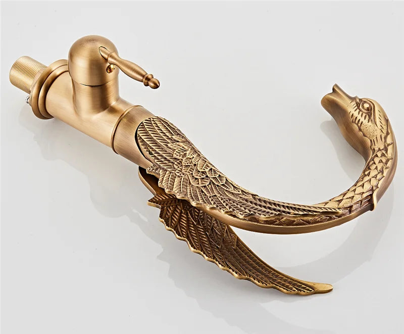 Swan-Shaped Waterfall Brass Bathroom Sink Faucet