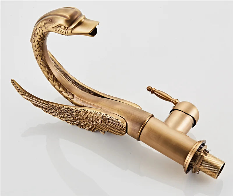 Swan-Shaped Waterfall Brass Bathroom Sink Faucet