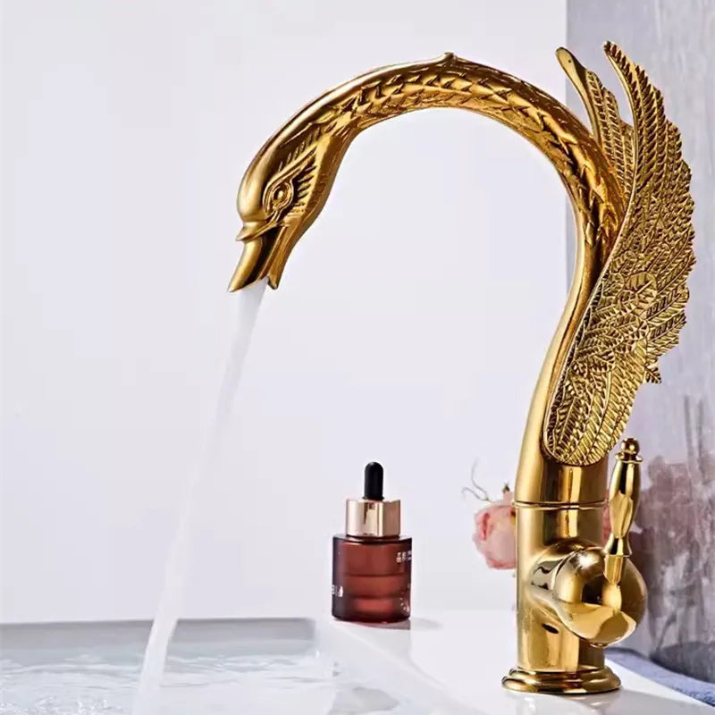 Swan-Shaped Waterfall Brass Bathroom Sink Faucet