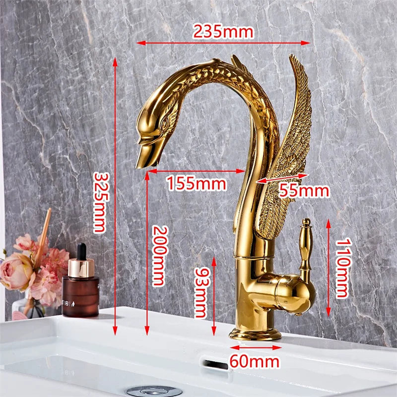 Swan-Shaped Waterfall Brass Bathroom Sink Faucet