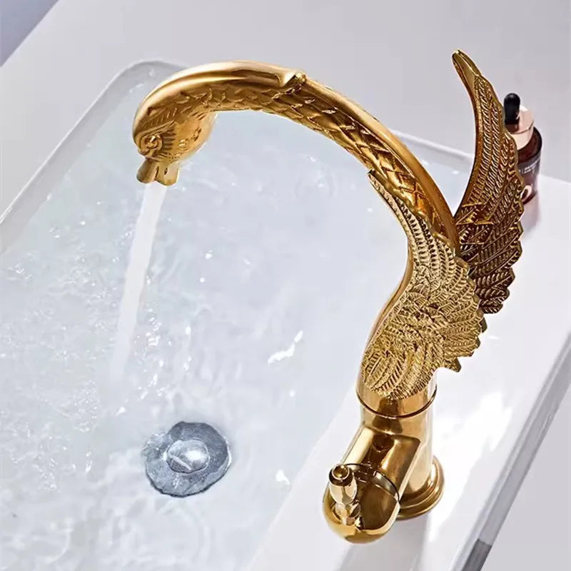 Swan-Shaped Waterfall Brass Bathroom Sink Faucet