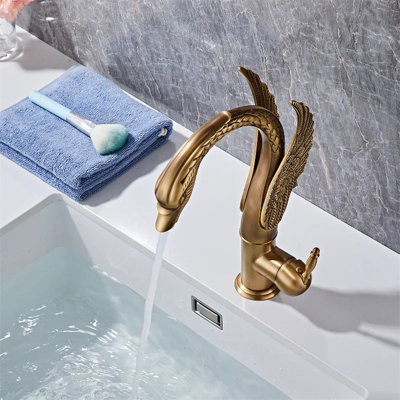 Swan-Shaped Waterfall Brass Bathroom Sink Faucet