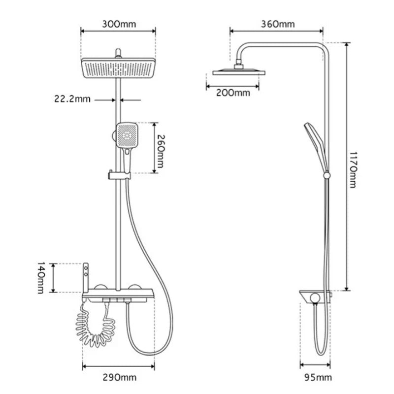 Temperature Display & Ambient Lighting Stainless Steel Shower System