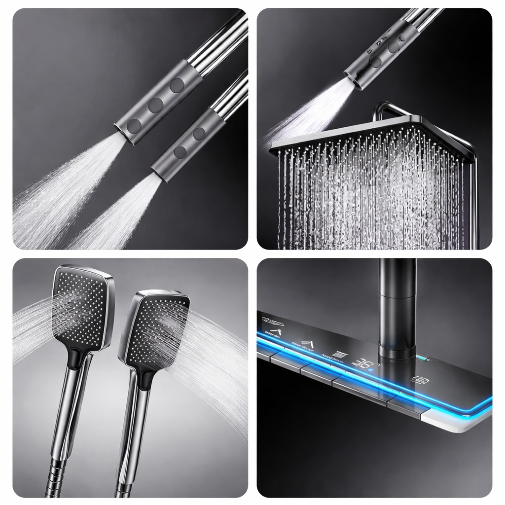 Temperature Display & Ambient Lighting Stainless Steel Shower System