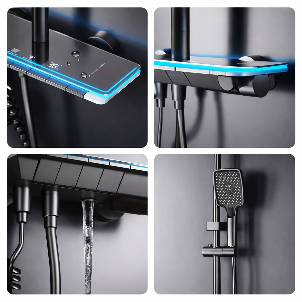 Temperature Display & Ambient Lighting Stainless Steel Shower System