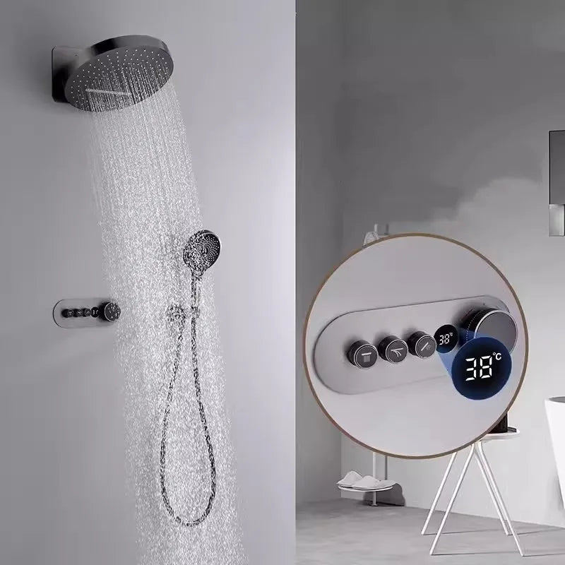 Thermostatic Solid Brass Rainfall Shower Set (Wall-Mounted)