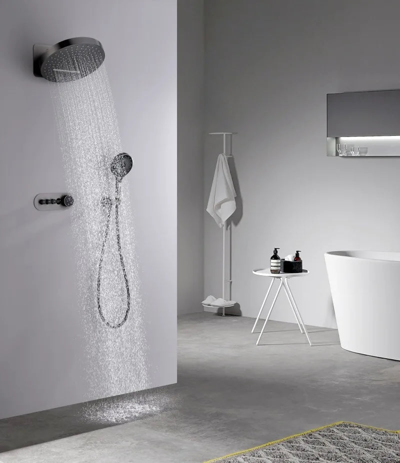 Thermostatic Solid Brass Rainfall Shower Set (Wall-Mounted)