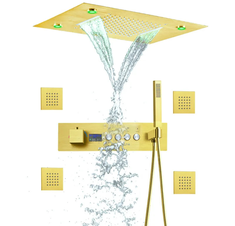Thermostatic Solid Brass Shower Valve (Water-Powered LED Display)