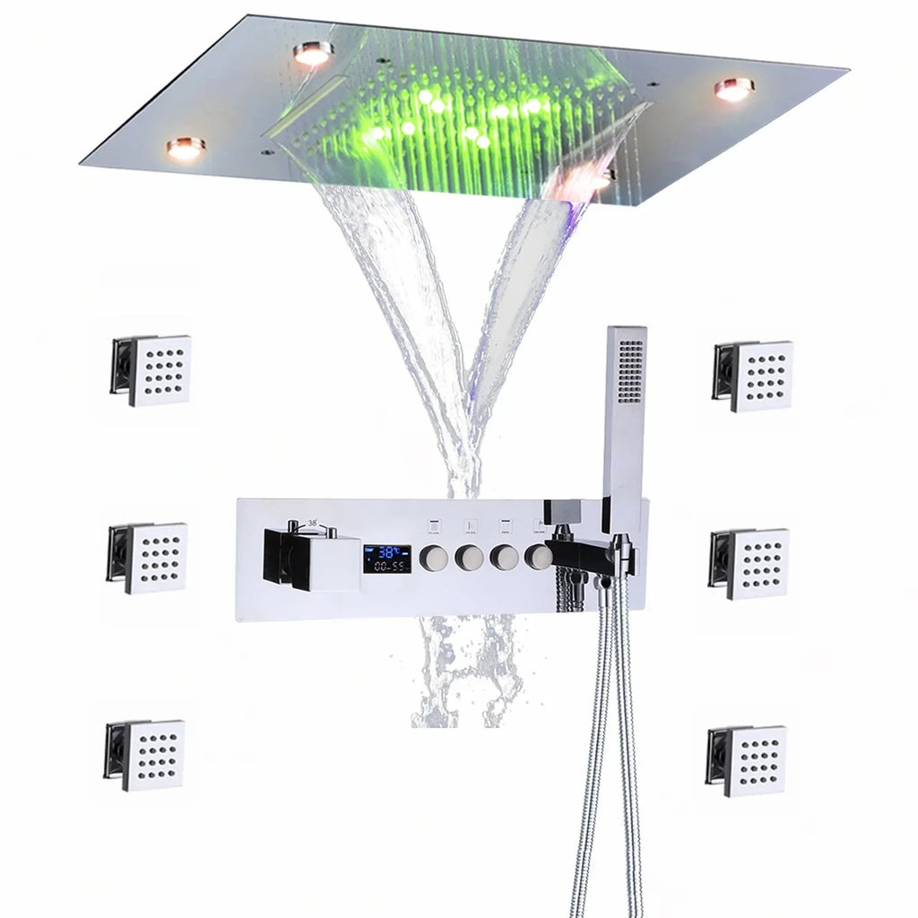 Thermostatic Solid Brass Shower Valve (Water-Powered LED Display)