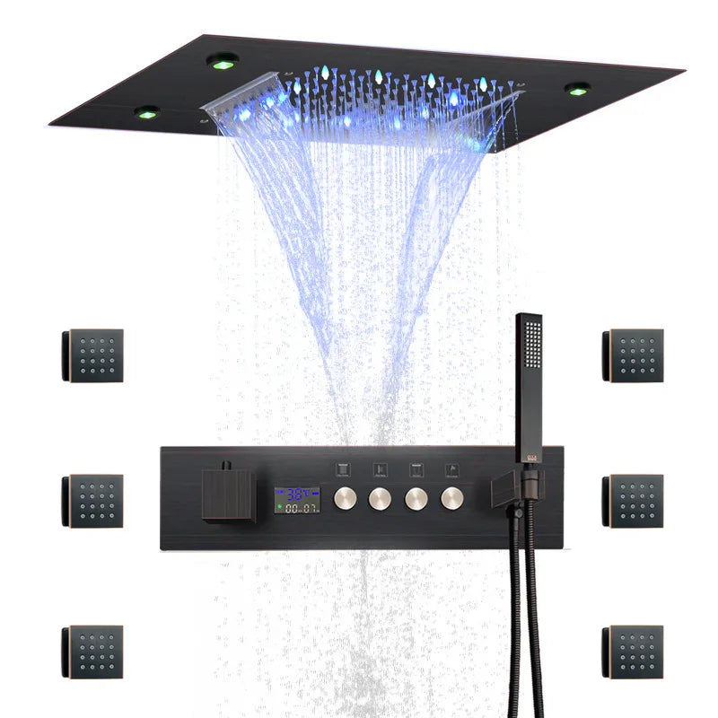 Thermostatic Solid Brass Shower Valve (Water-Powered LED Display)
